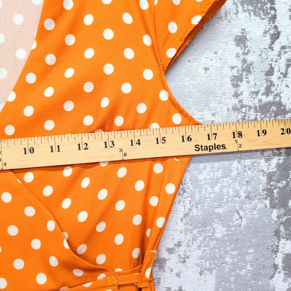 LIVAGIRL Orange Polka Dot High-Low Wrap Dress Small V-Neck Short Sleeve New - Picture 8 of 15